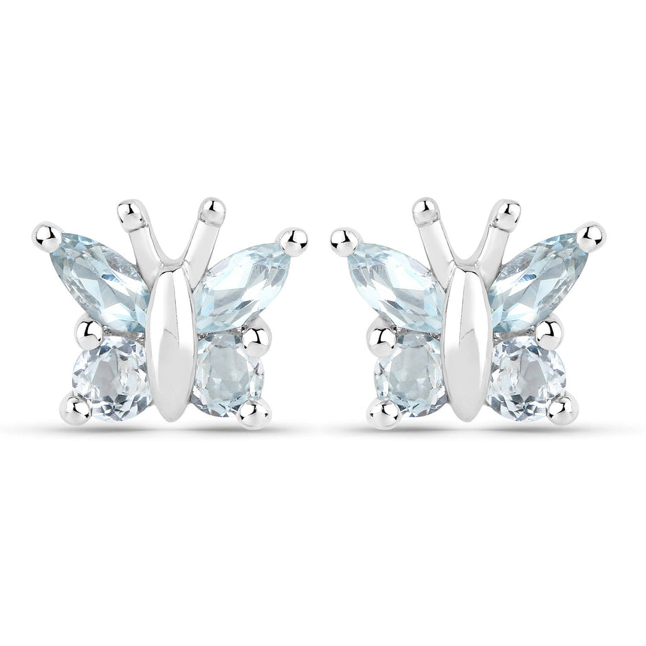 18K White Gold Plated 1.12 Carat Genuine Blue Topaz .925 Sterling Silver Earrings
