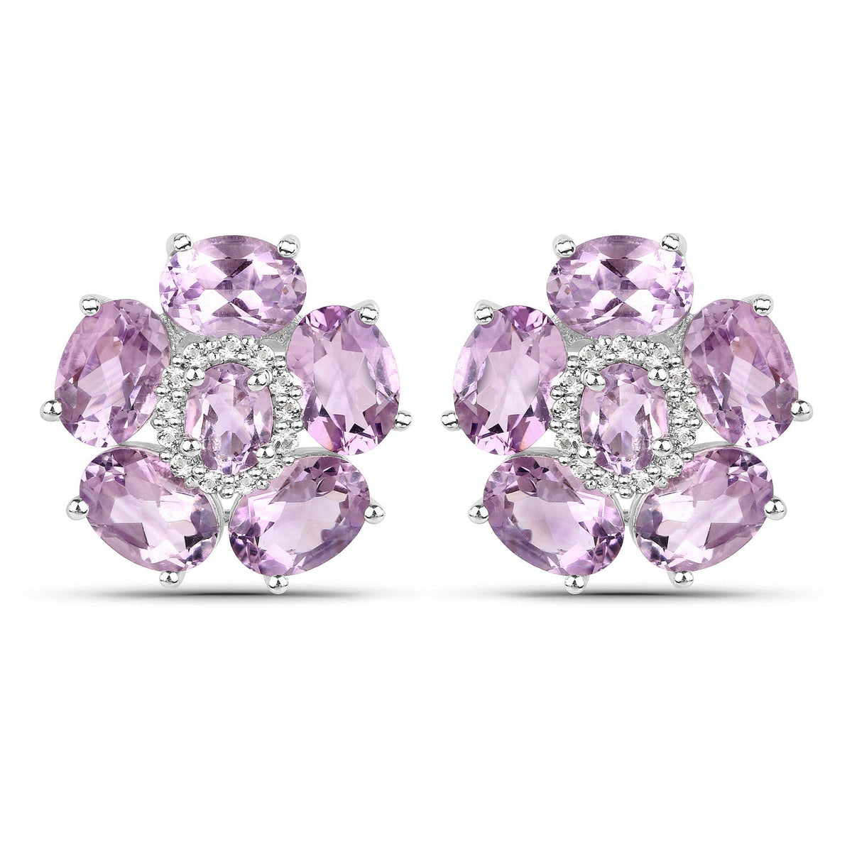 18K White Gold Plated 7.74 Carat Genuine Pink Amethyst and White Topaz .925 Sterling Silver Earrings
