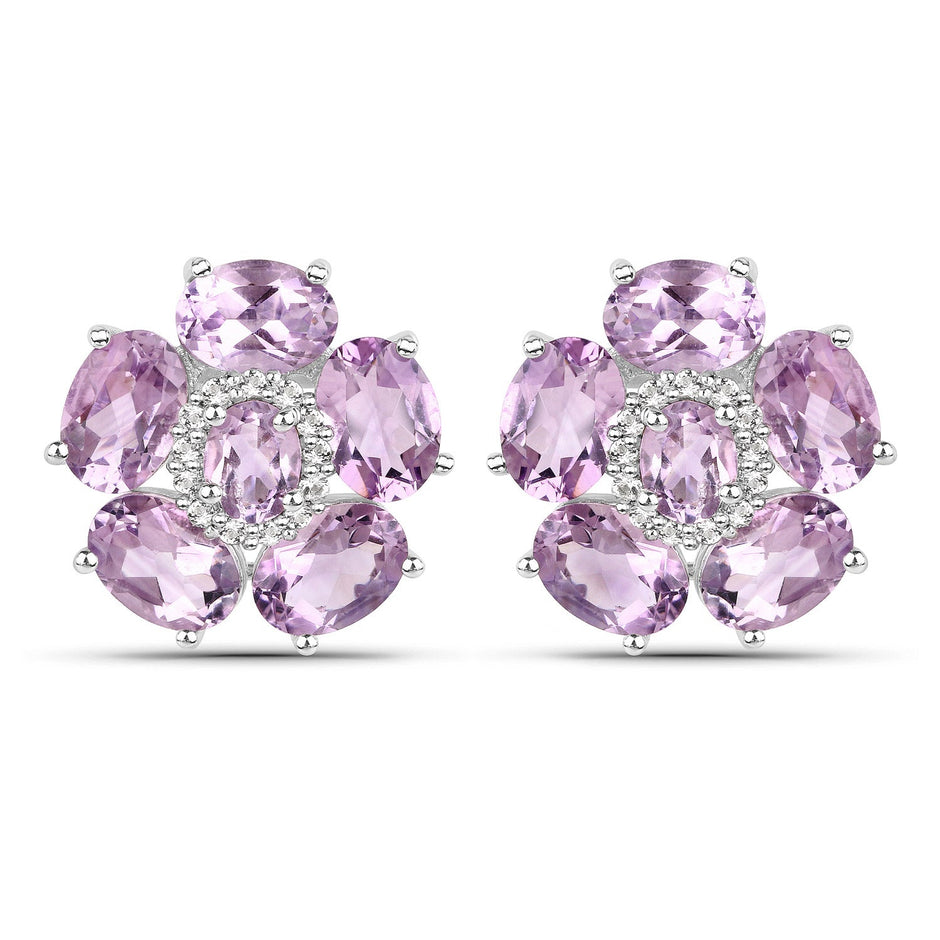 18K White Gold Plated 7.74 Carat Genuine Pink Amethyst and White Topaz .925 Sterling Silver Earrings