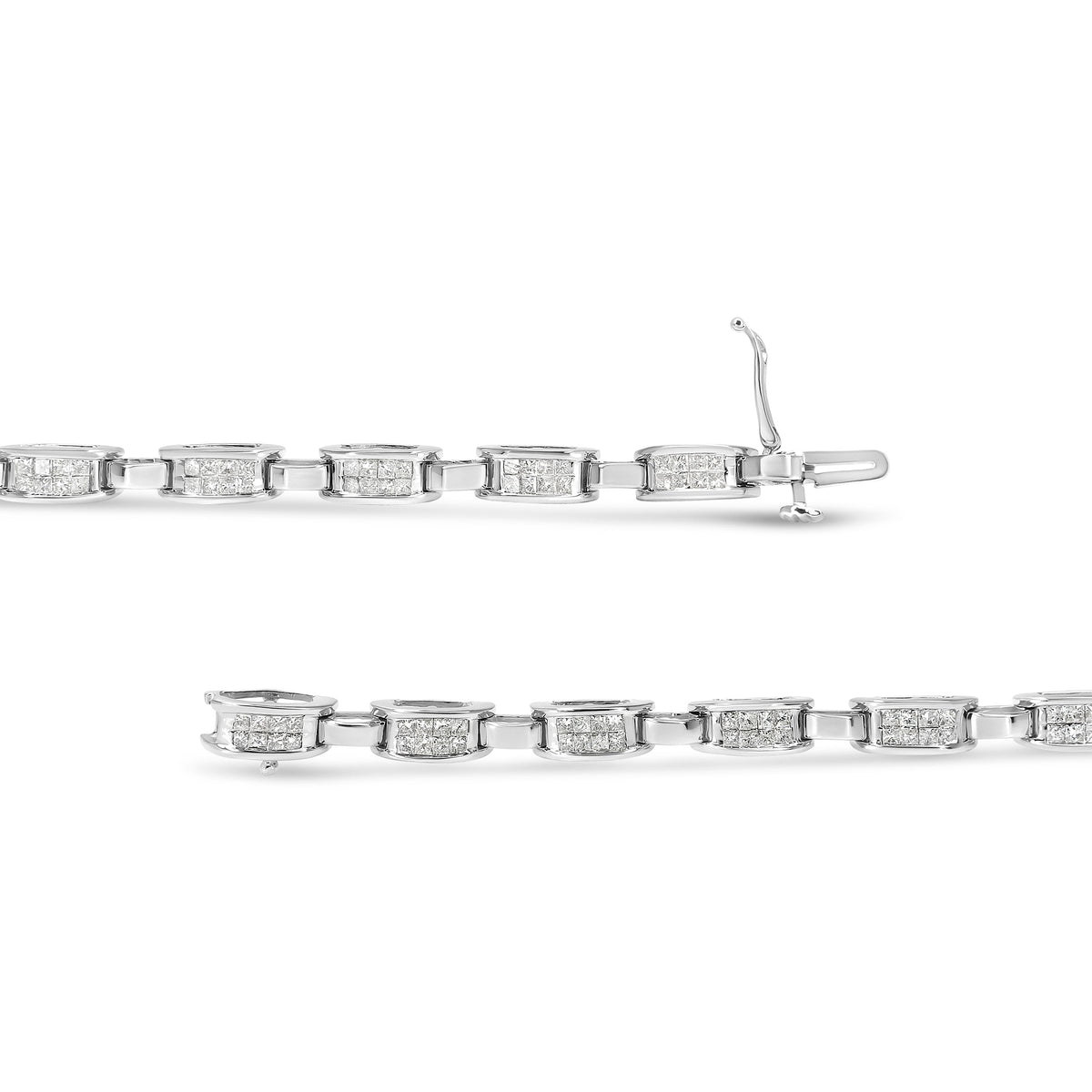 14K White Gold 2.0 Cttw Princess Cut Invisible Set Diamond Rectangular Link Bracelet (I-J Color, I1-I2 Clarity) - 7.25