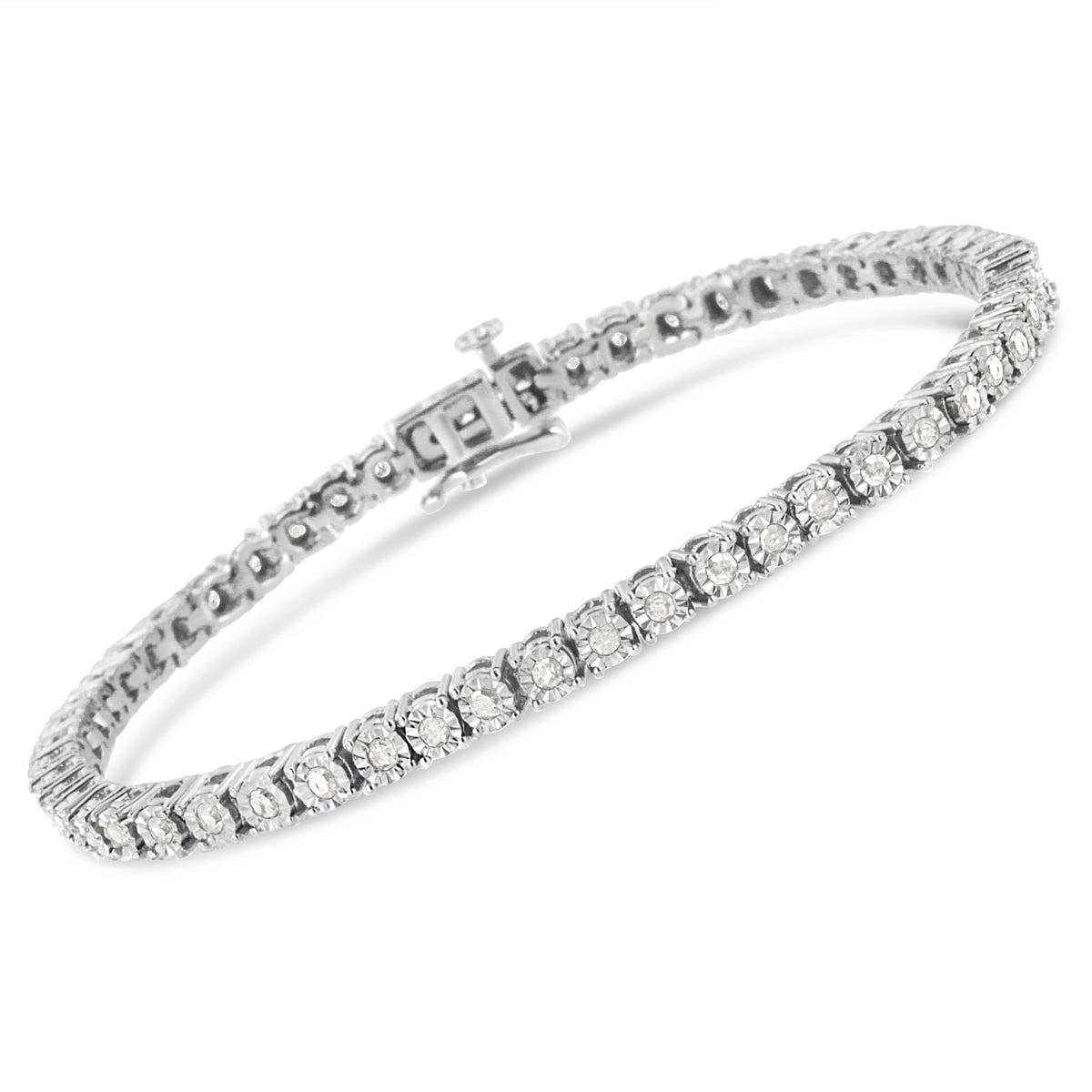 .925 Sterling Silver 1.0 Cttw Miracle-Set Diamond Round Faceted Bezel Tennis Bracelet (I-J Color, I3 Clarity) - 7