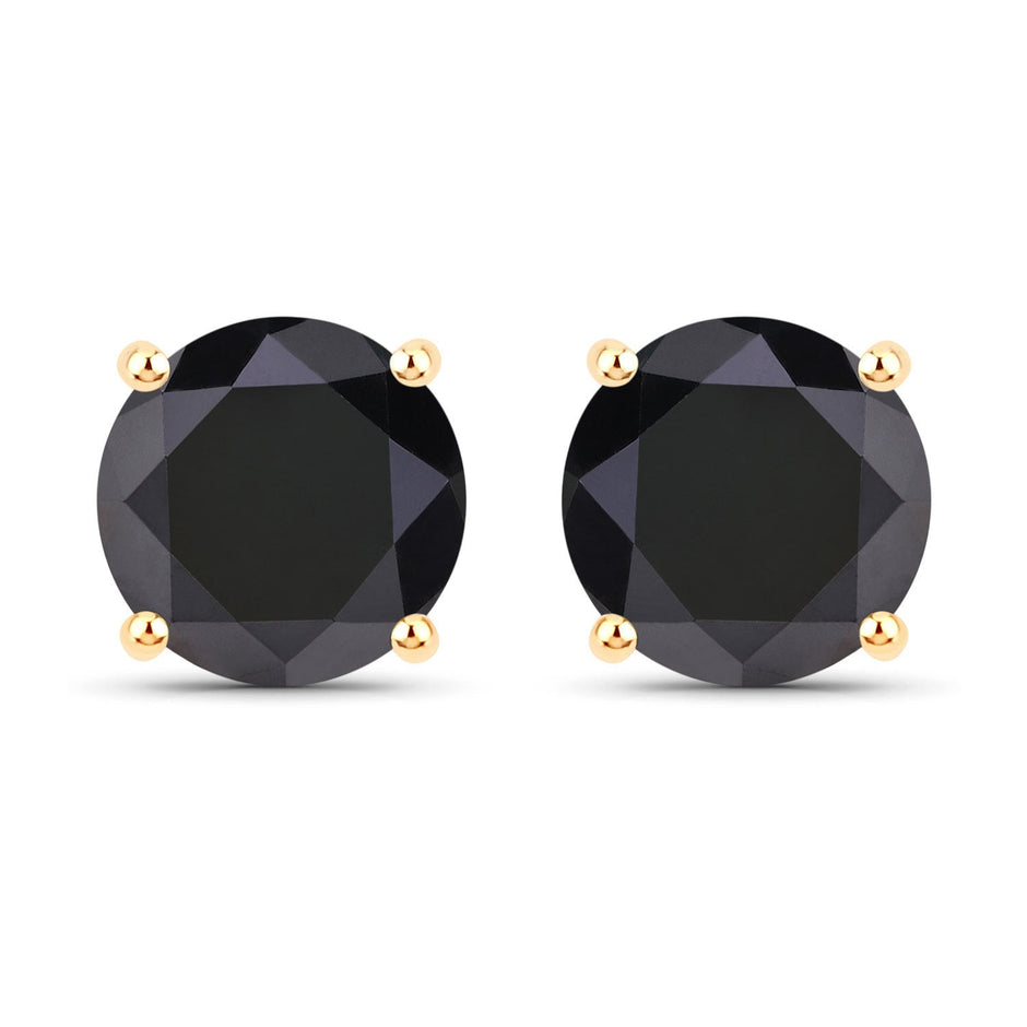 3.84 Carat Genuine Black Diamond 14K Yellow Gold Earrings