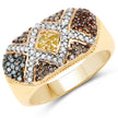 14K Yellow Gold Plated 0.61 Carat Genuine Multi Diamond .925 Sterling Silver Ring