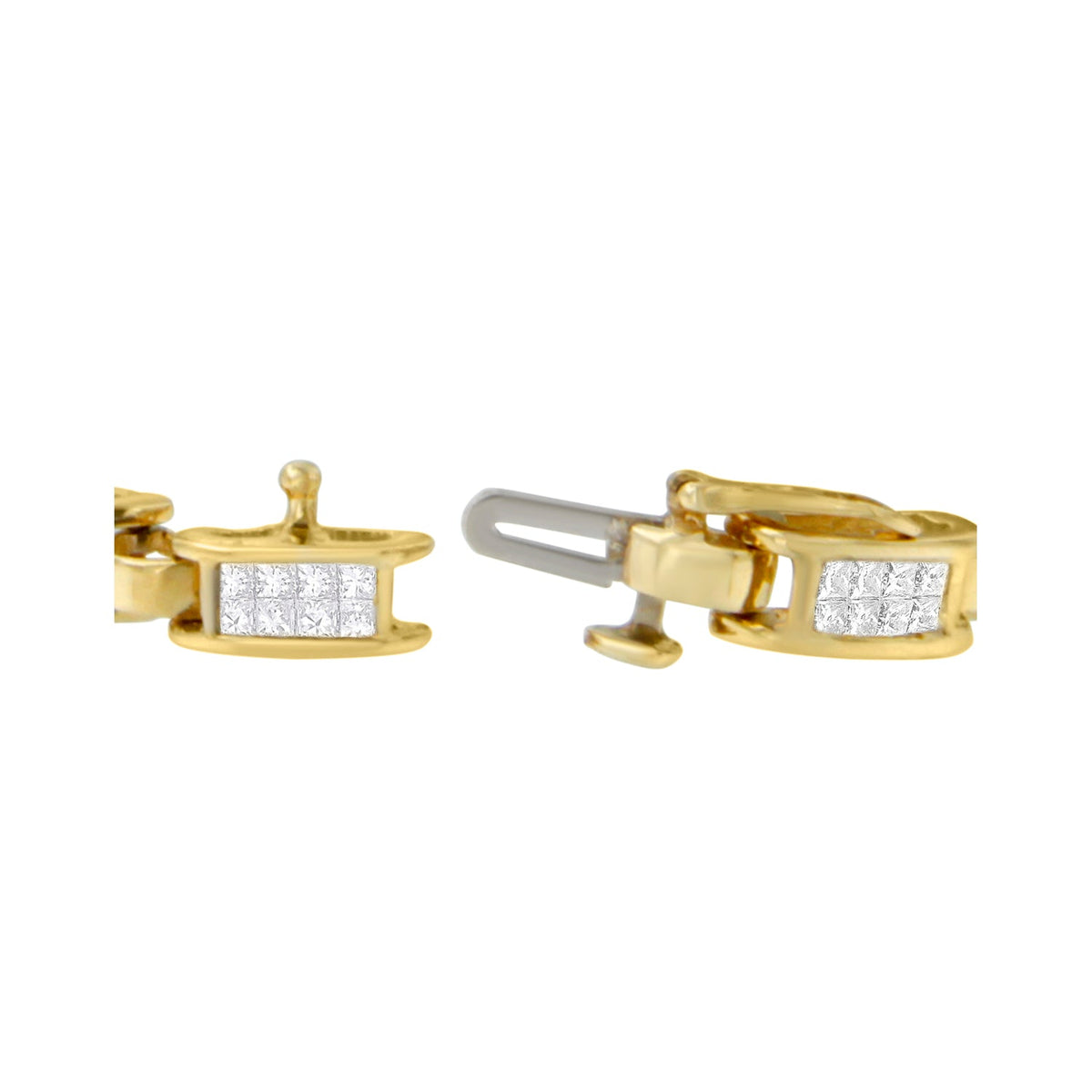 10K Yellow Gold 2.0 Cttw Invisible-Set Princess Cut Diamond Rectangular Link Bracelet (I-J Color, SI2-I1 Clarity) - 7