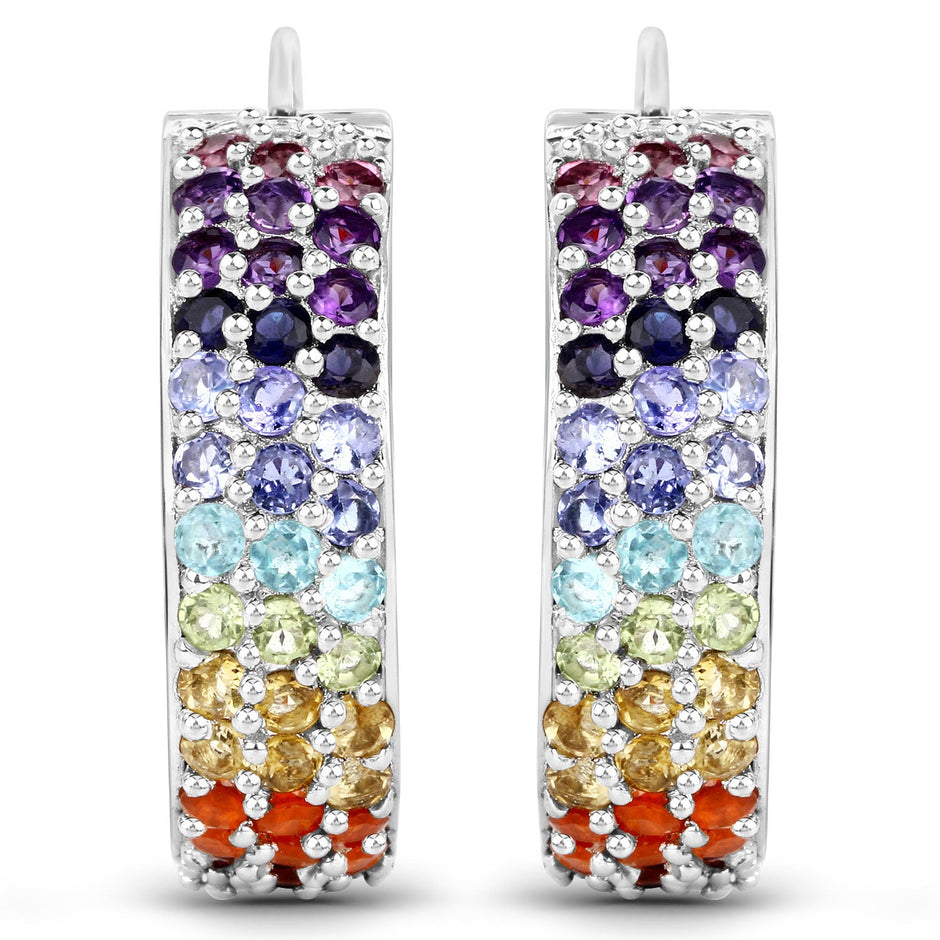 8.79 Carat Genuine Multi Stones .925 Sterling Silver Earrings
