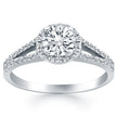 14k White Gold Diamond Halo Split Shank Engagement Ring