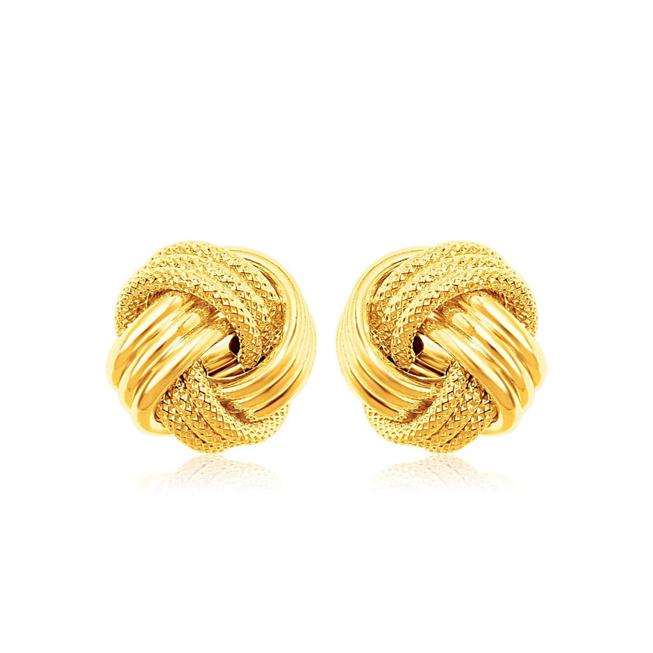14k Yellow Gold Love Knot with Ridge Texture Earrings