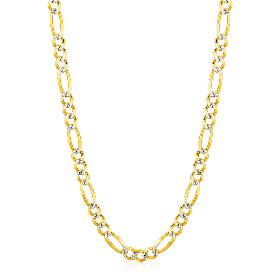 6.0mm 14K Yellow Gold Solid Pave Figaro Chain