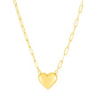 14k Yellow Gold Paperclip Chain Necklace with Puffed Heart