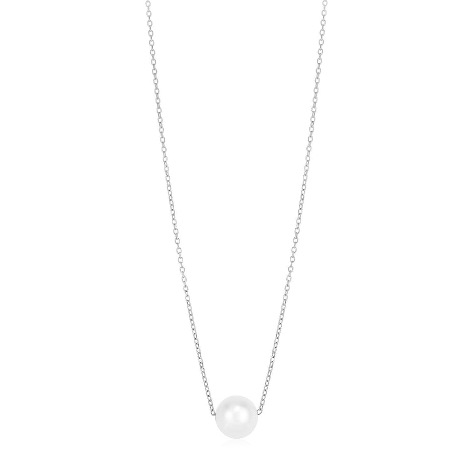 14k White Gold Pearl Solitaire Necklace