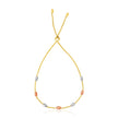 14k Tri-Color Gold Textured Oval Station Lariat Style Bracelet