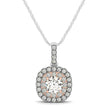 14k White And Rose Gold Cushion Shape Halo Diamond Pendant (1/2 cttw)