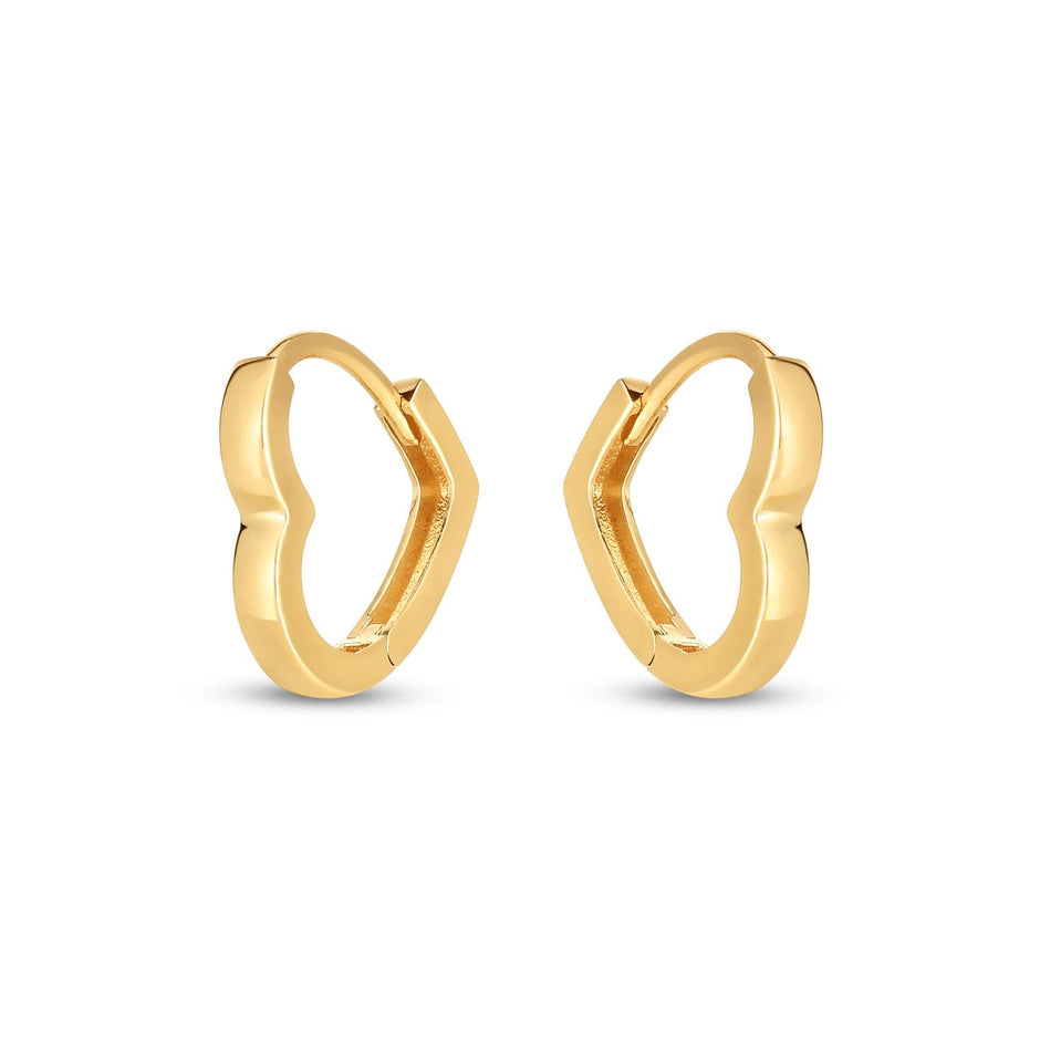 14k Yellow Gold Heart Huggie Hoops