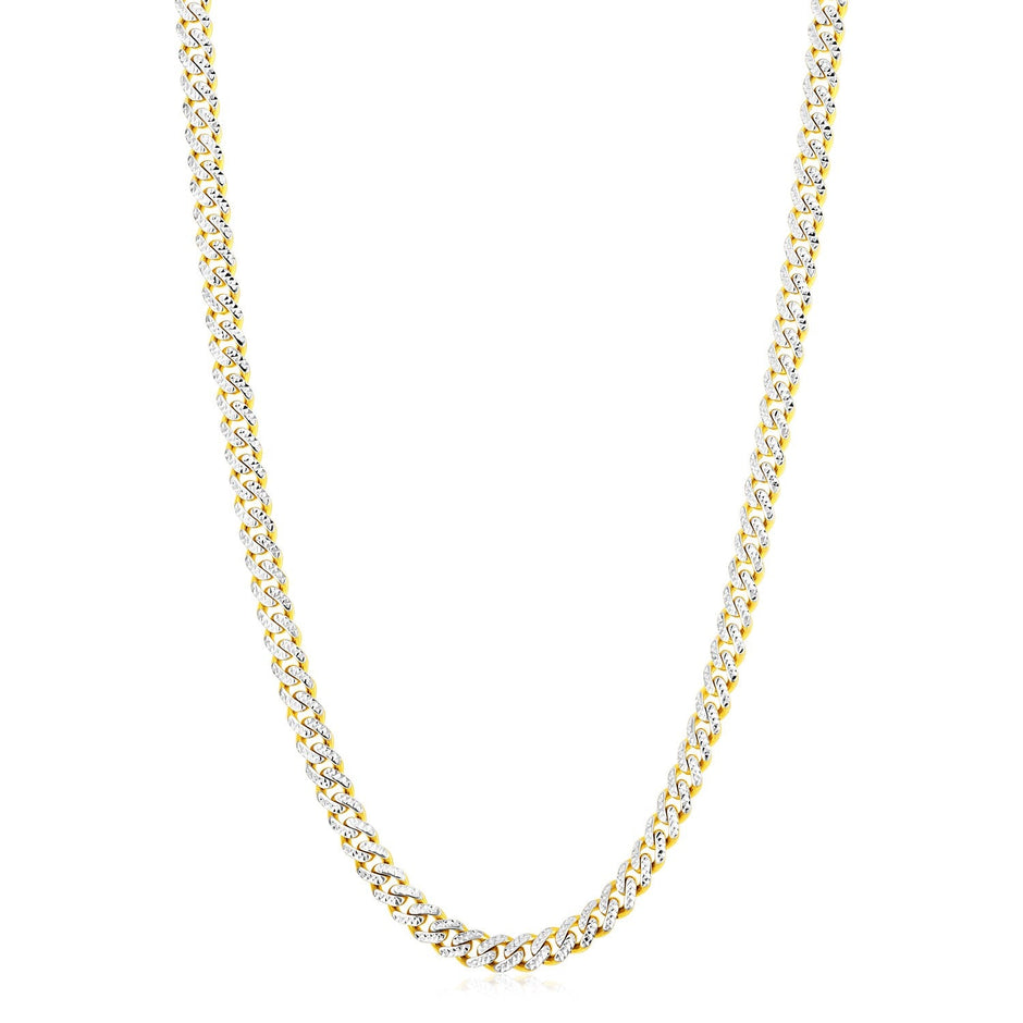 14k Yellow Gold White Pave High Polish Modern Lite Miami Cuban Chain (6.5mm)