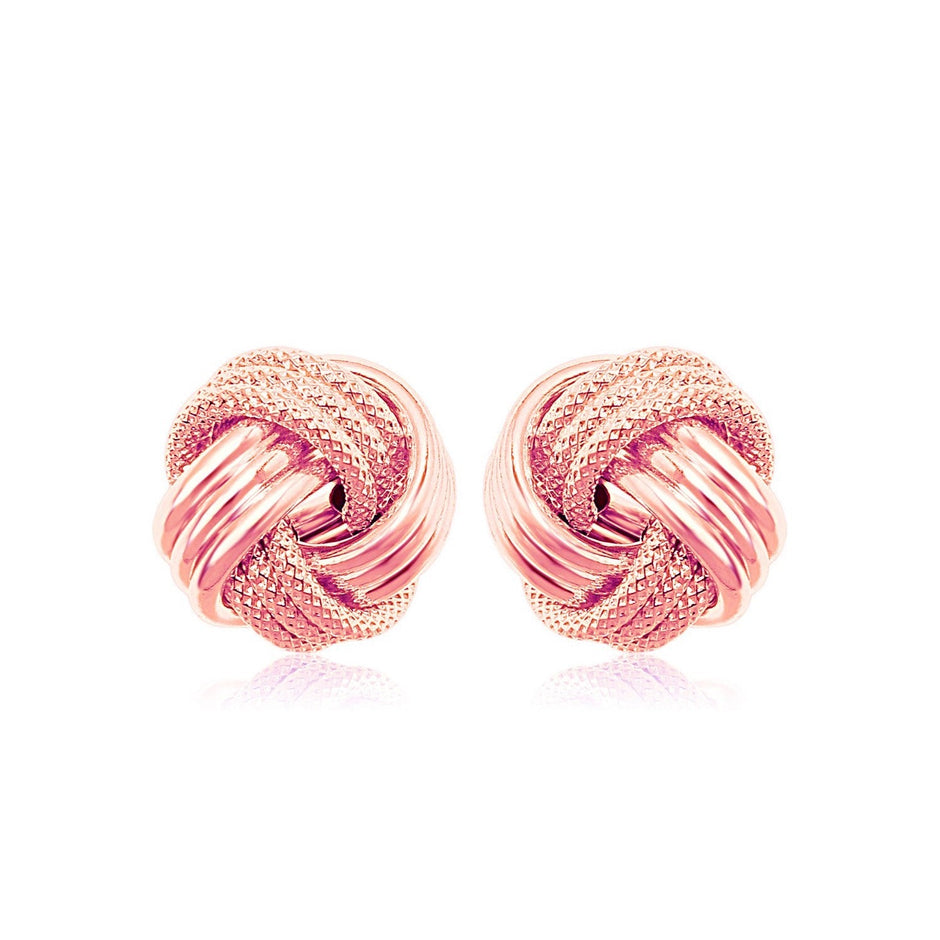 14k Rose Gold Love Knot with Ridge Texture Earrings