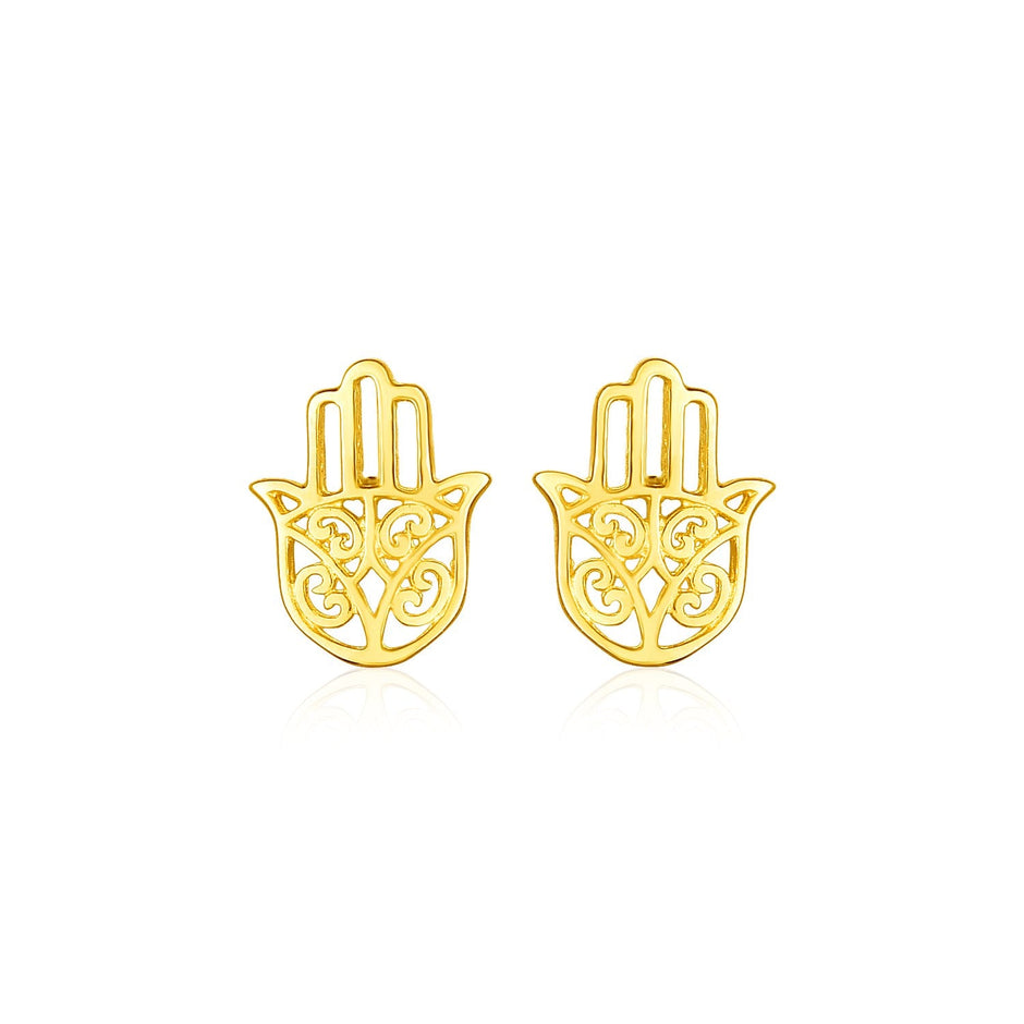 14k Yellow Gold Polished Hand of Hamsa Post Earrings