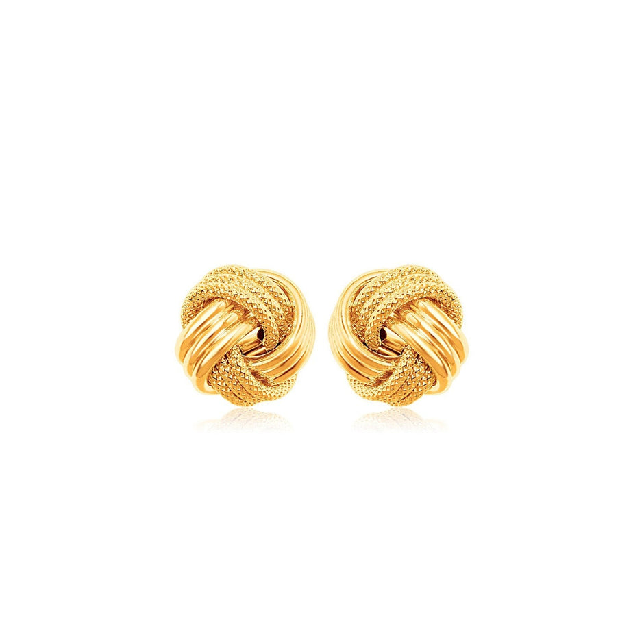 10k Yellow Gold Love Knot with Ridge Texture Earrings