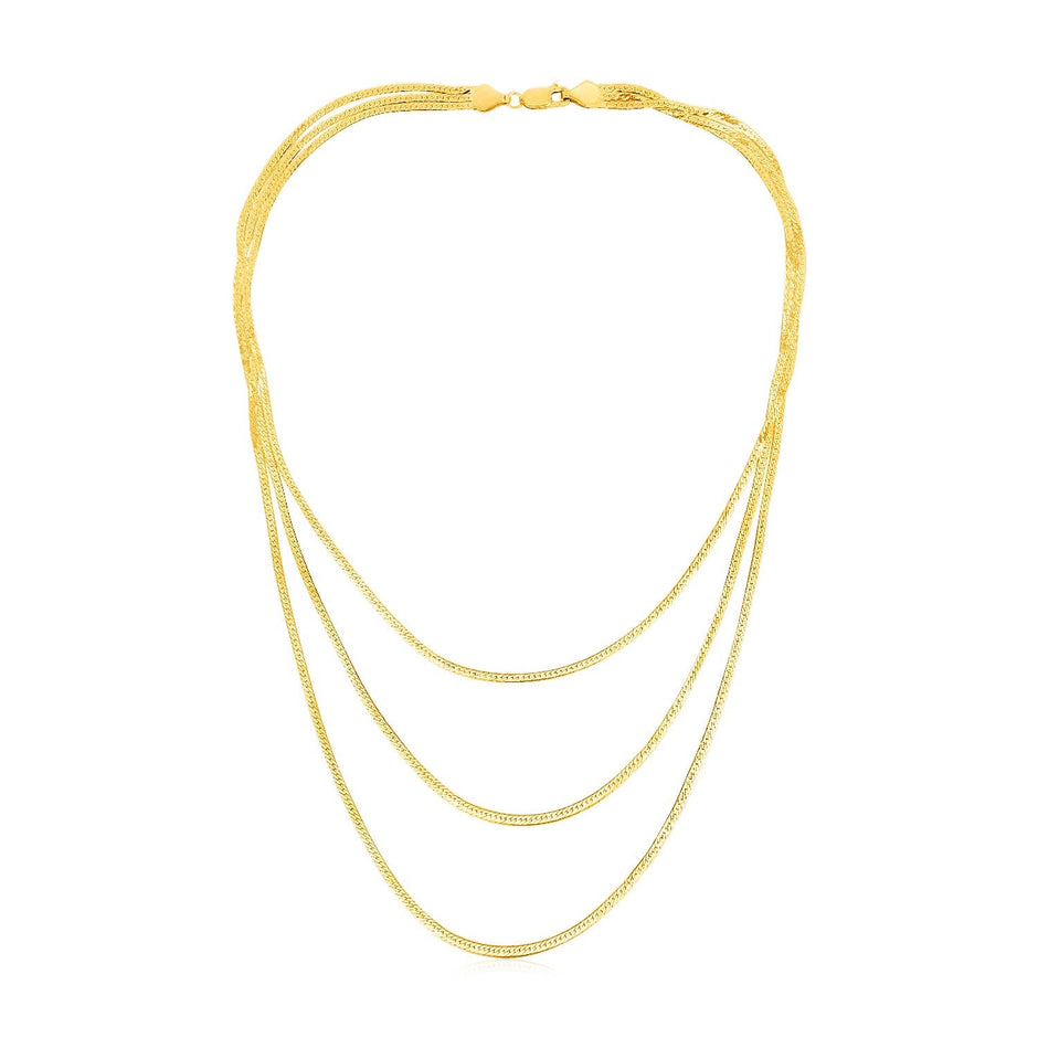 14k Yellow Gold Three Strand Herringbone Chain Necklace