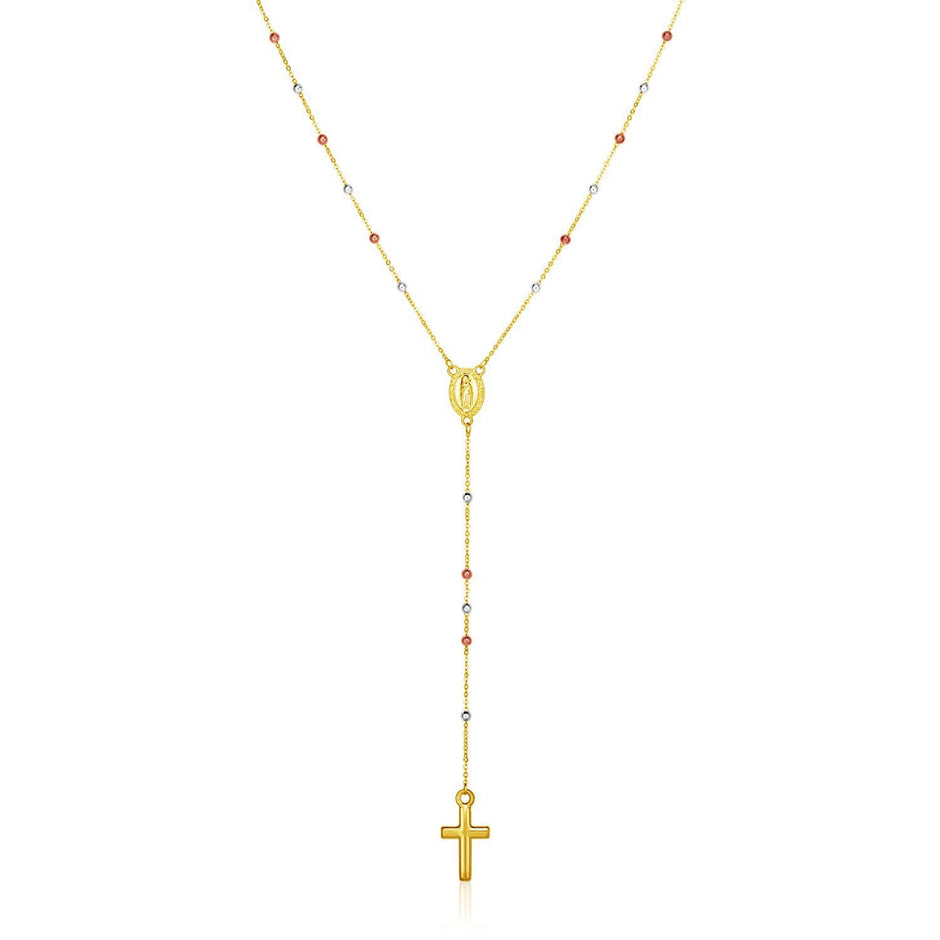 14k Tri Color Gold Lariat Rosary Necklace