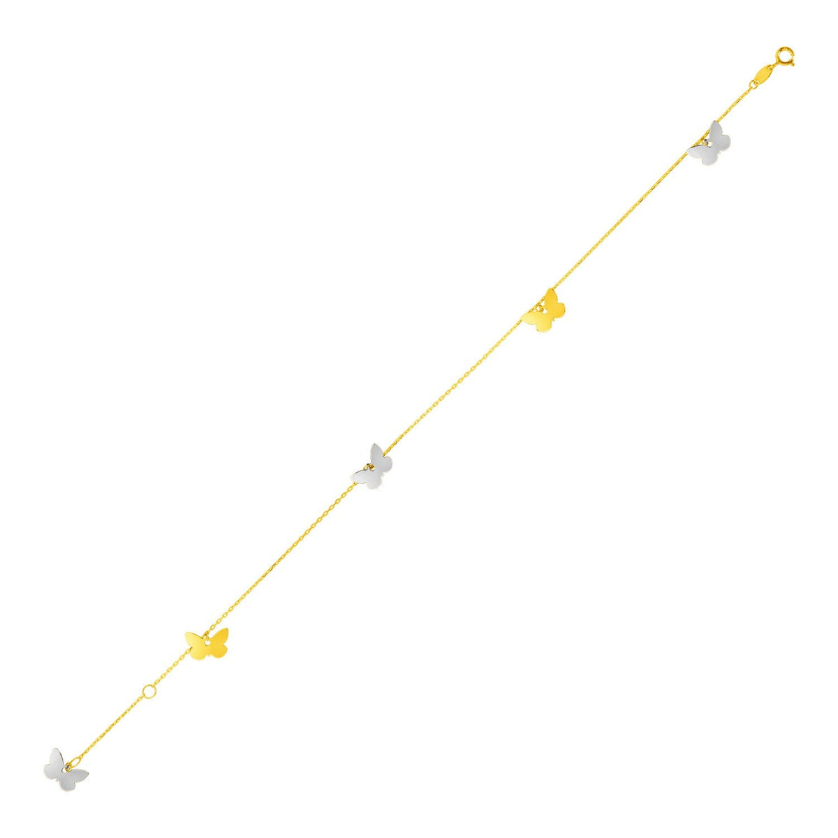 14k Two Tone Gold Anklet with Butterflies