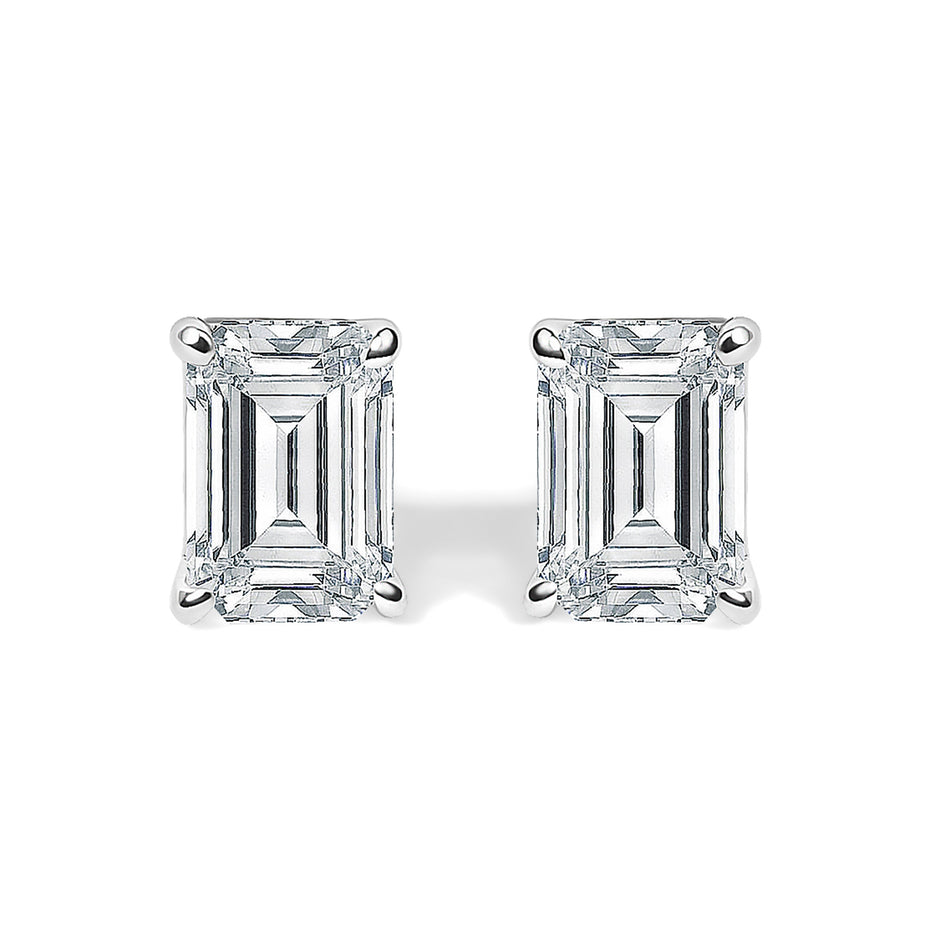 14K White Gold 1/2 Cttw Lab Grown Emerald Cut Diamond Solitaire Stud Earrings