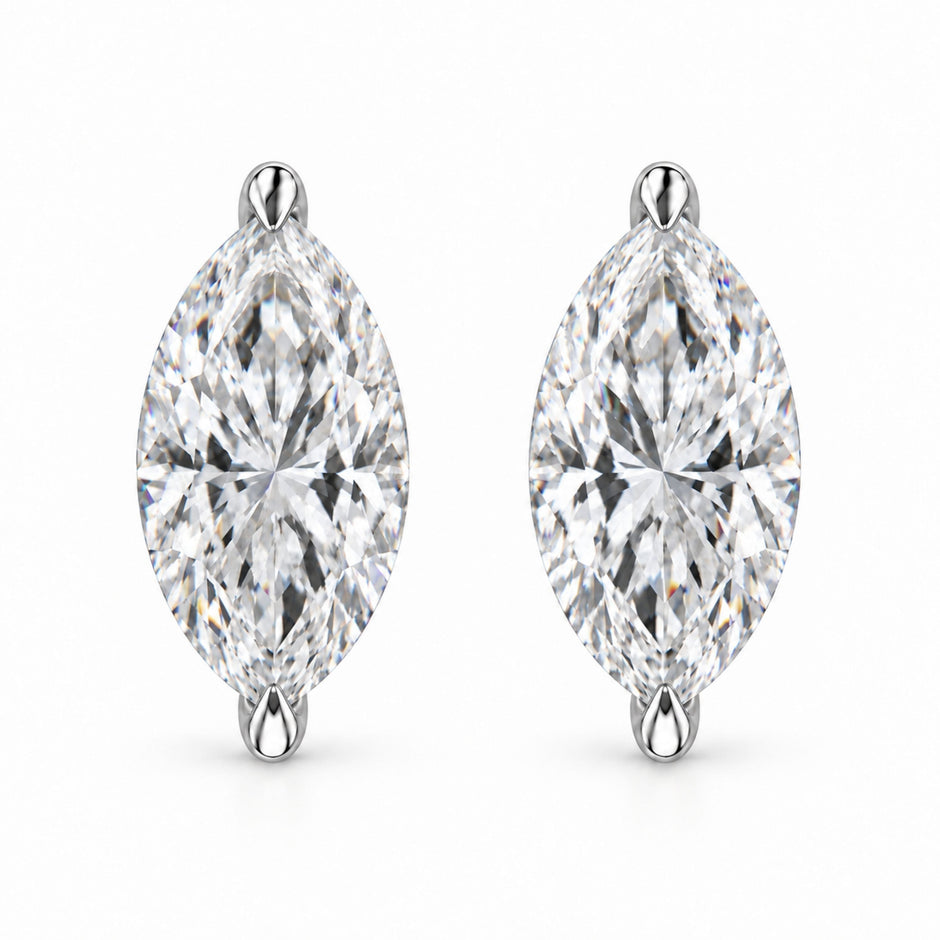 14K White Gold 1/4 Cttw Lab Grown Marquise Diamond Solitaire Stud Earrings