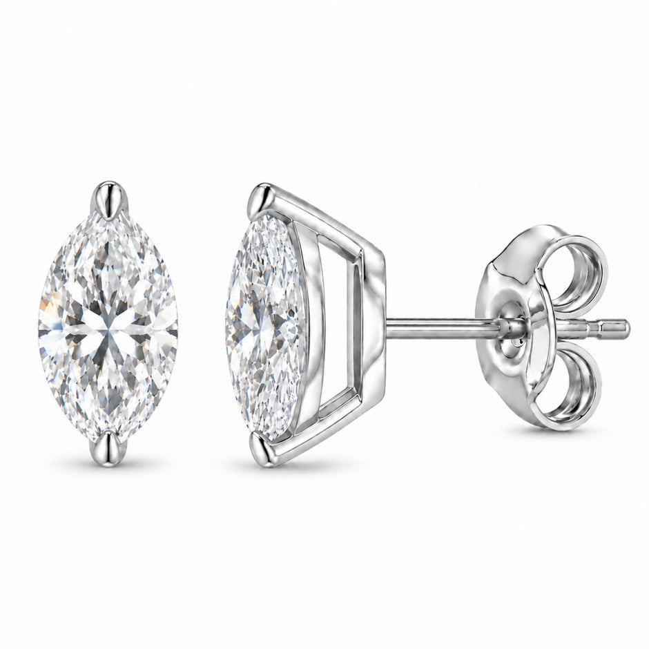 14K White Gold 1/4 Cttw Lab Grown Marquise Diamond Solitaire Stud Earrings