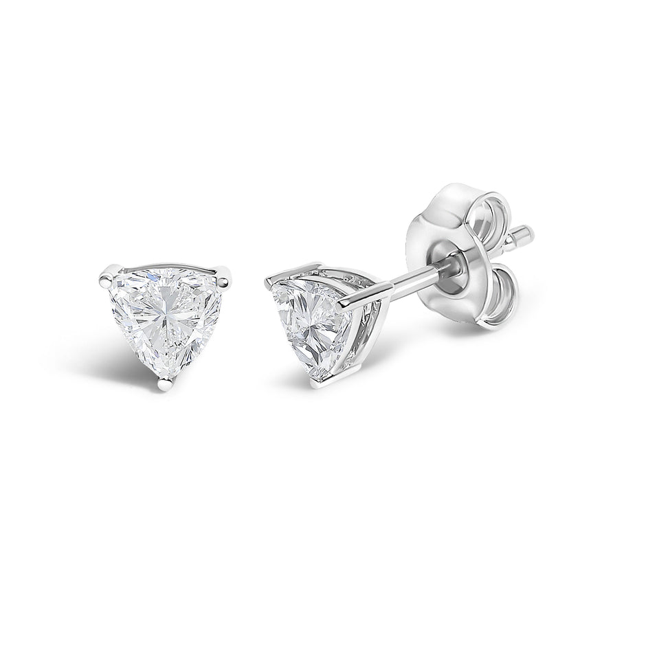 14K White Gold 1/2 Cttw Lab Grown Trillion Cut Solitaire Diamond Stud Earrings
