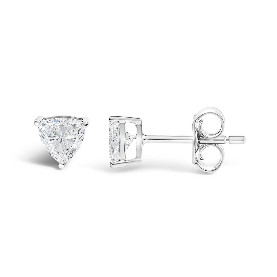 14K White Gold 1/2 Cttw Lab Grown Trillion Cut Solitaire Diamond Stud Earrings