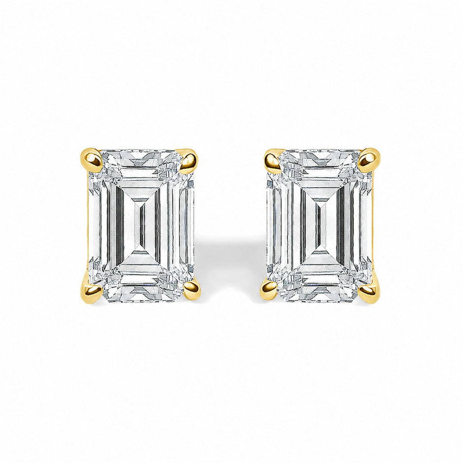 14K White Gold 1/2 Cttw Lab Grown Emerald Cut Diamond Solitaire Stud Earrings