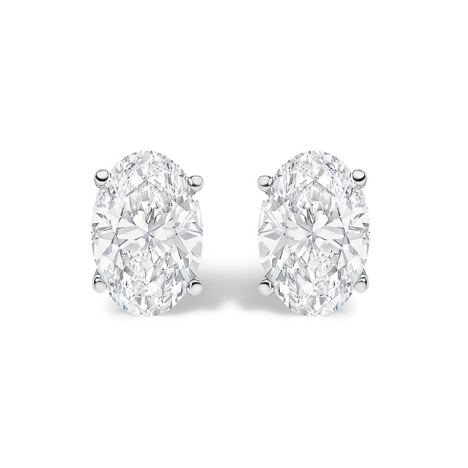 14K White Gold 1.00 Cttw Lab Grown Oval Solitaire Diamond Stud Earrings