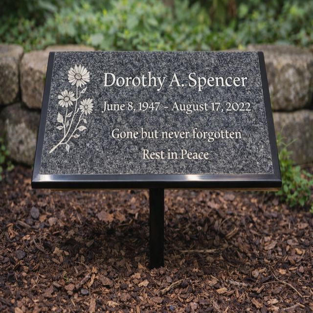 Premium Black Marble Engraved Plaque (12” x 6”) – Custom Memorial, Recognition & Property Marker with Stand