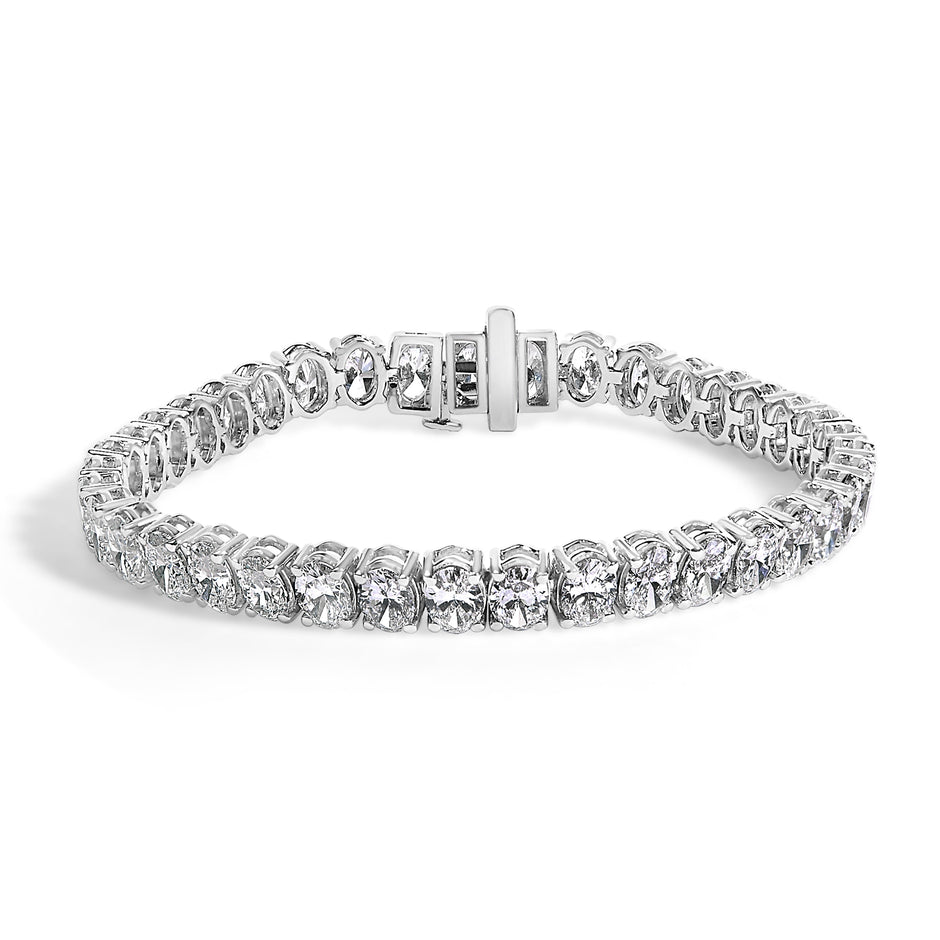 IGI Certified 14K White Gold 15.0 Cttw Oval Cut Lab Grown Diamond Tennis Bracelet