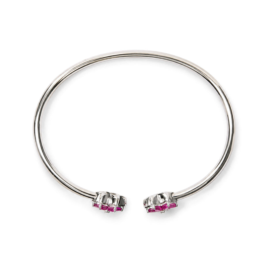 .925 Sterling Silver Ruby with Diamond Accent Floral Flexy Open Bangle Bracelet