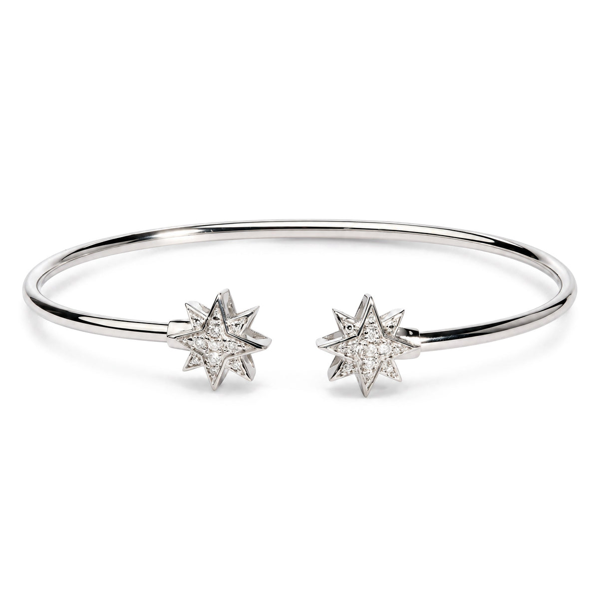 .925 Sterling Silver Diamond Accent Star Flexy Open Bangle Bracelet