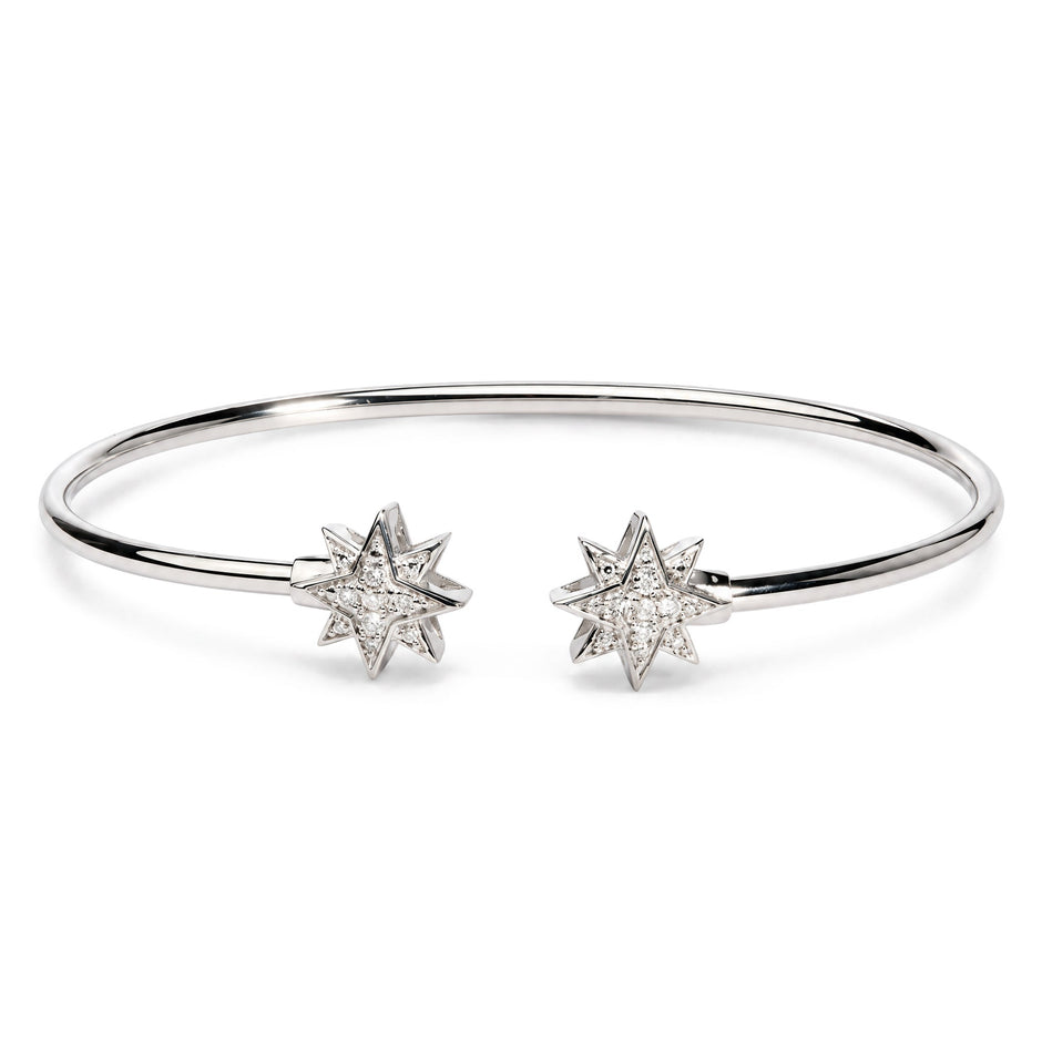 .925 Sterling Silver Diamond Accent Star Flexy Open Bangle Bracelet