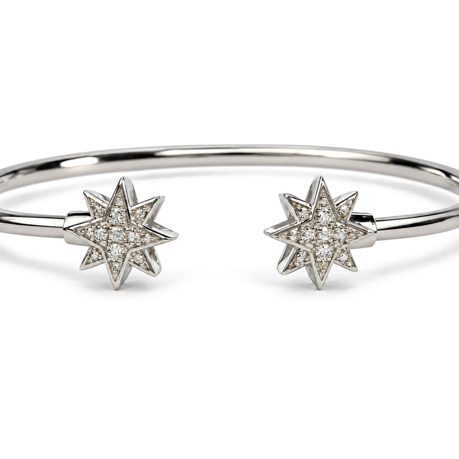 .925 Sterling Silver Diamond Accent Star Flexy Open Bangle Bracelet