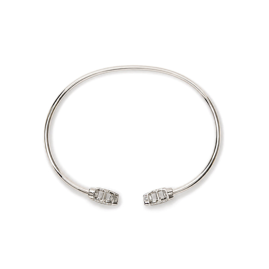 .925 Sterling Silver Diamond Accent Star Flexy Open Bangle Bracelet