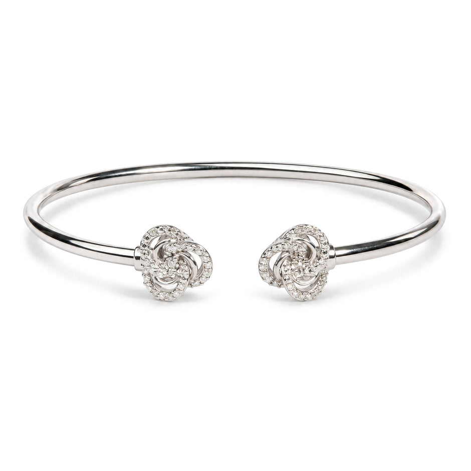 .925 Sterling Silver Diamond Accent Love Knot Flexy Open Bangle Bracelet