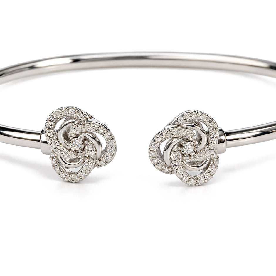 .925 Sterling Silver Diamond Accent Love Knot Flexy Open Bangle Bracelet