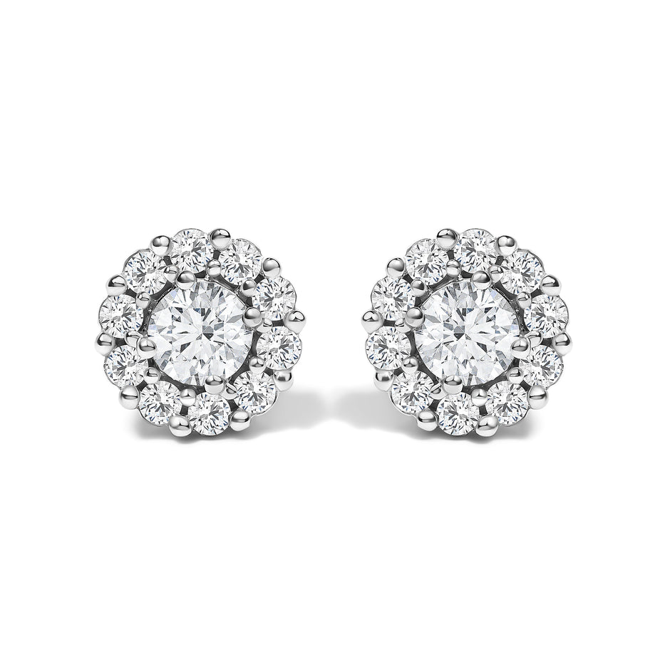 10K White Gold 1 1/2 Cttw Lab Grown Diamond Halo Stud Earrings