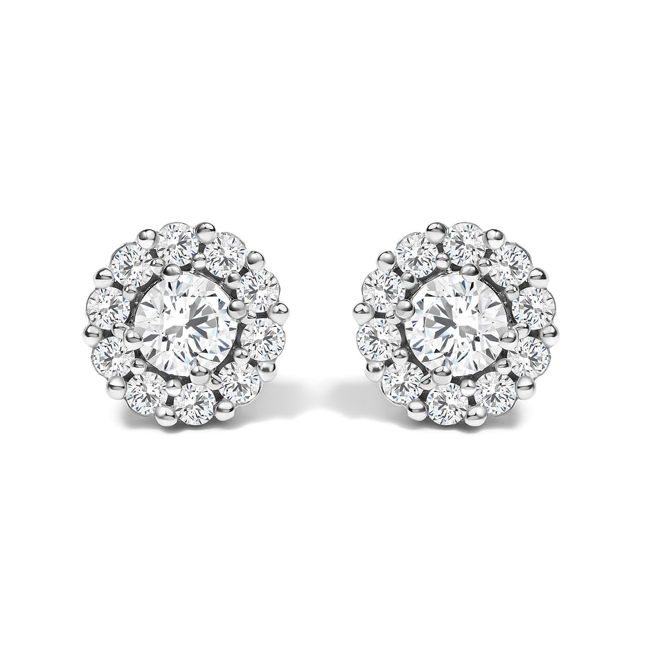 10K White Gold 3.0 Cttw Lab Grown Diamond Halo Stud Earrings