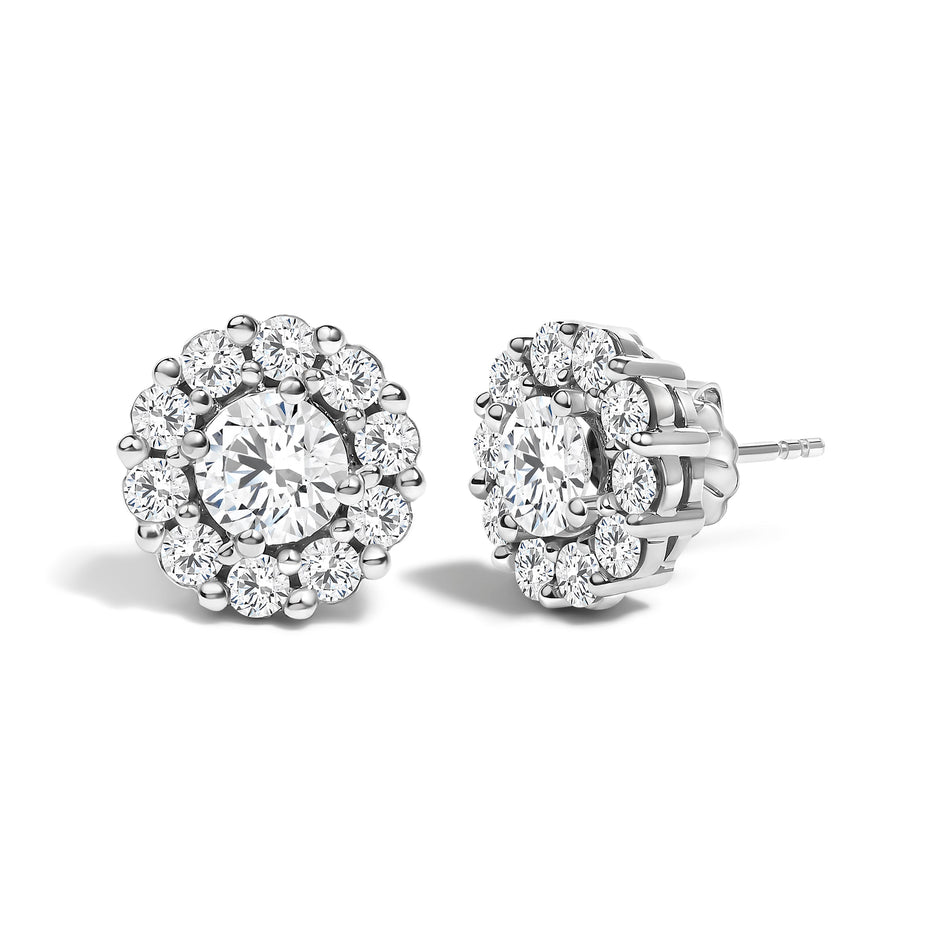 10K White Gold 3.0 Cttw Lab Grown Diamond Halo Stud Earrings