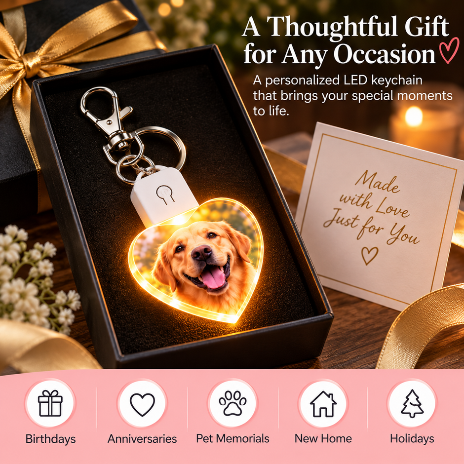 Personalized LED Heart Photo Keychain – Custom Light-Up Photo Keepsake