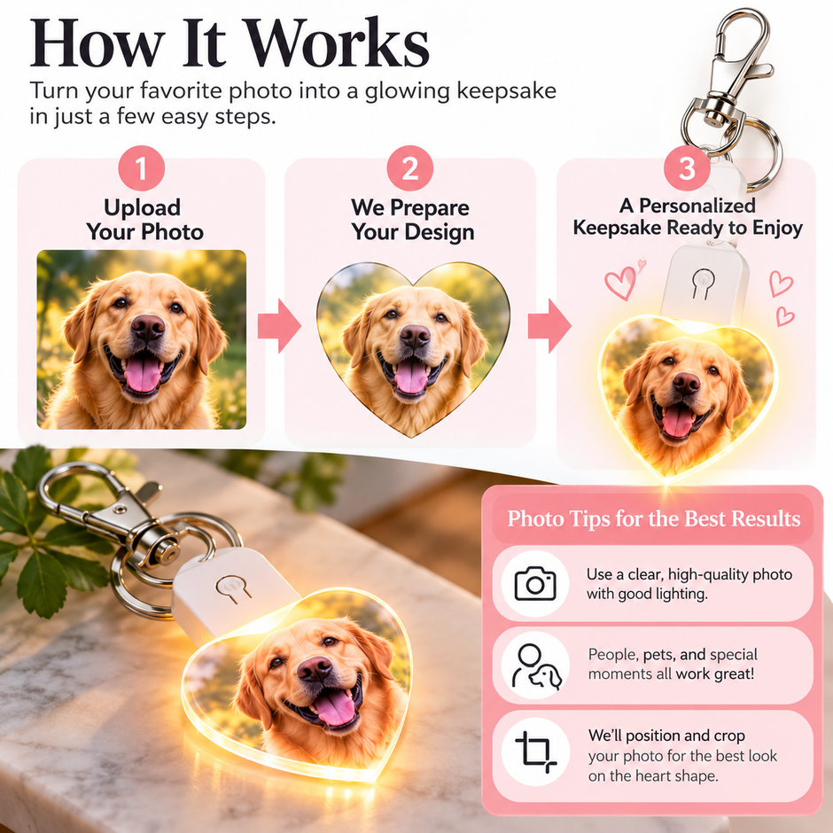 Personalized LED Heart Photo Keychain – Custom Light-Up Photo Keepsake