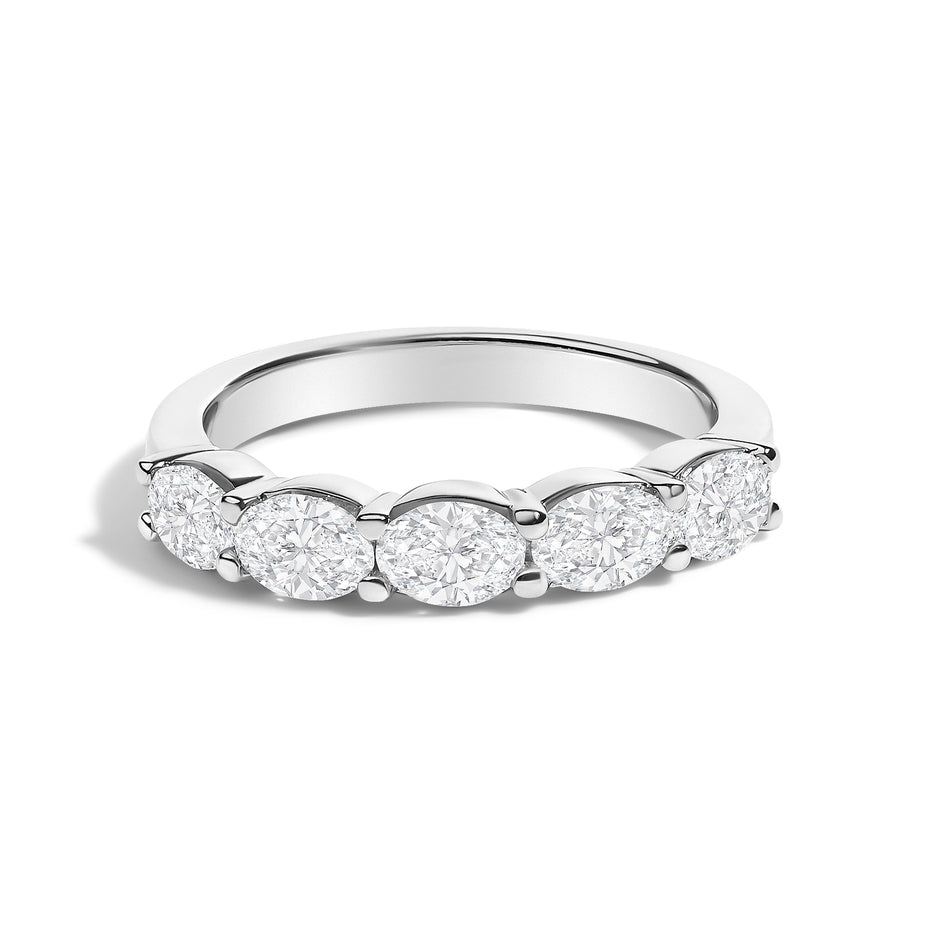 14K White Gold 1 1/4 Cttw Lab Grown Oval East West Band Ring