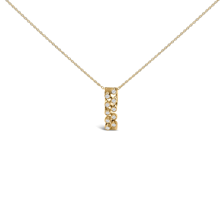 14K Yellow Gold Bezel Set 1/7 Cttw Diamond Vertical Bar Pendant Necklace