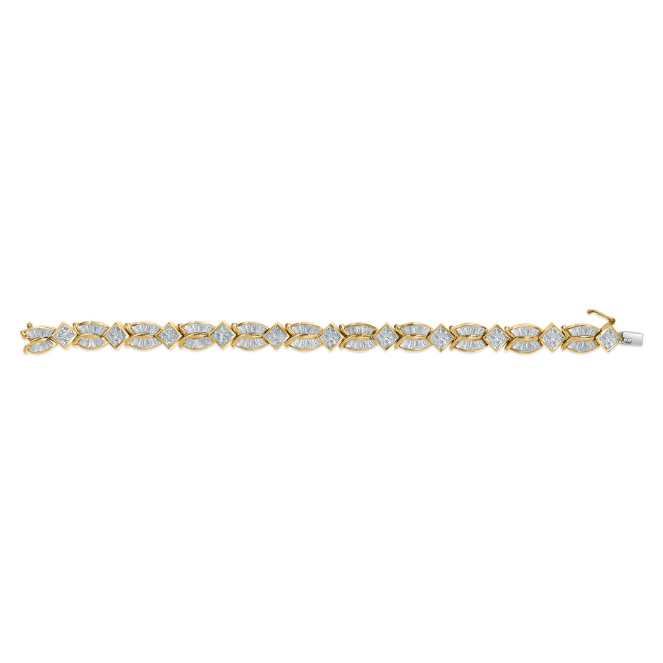 14K Yellow Gold 8 1/5 Cttw Baguette and Princess-Cut Diamond Geometric Twist Link Bracelet (G-H Color, VS1-VS2 Clarity) - Size 7