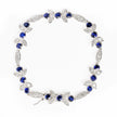 18K White Gold 1 3/4 Cttw Diamond and 3x3mm Round Blue Sapphire Gemstone Floral Link Bracelet (G-H Color, SI1-SI2 Clarity) - Size 7