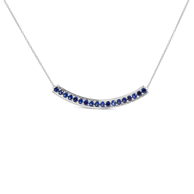 .925 Sterling Silver Diamond Accent and Round Blue Sapphire Gemstone Necklace